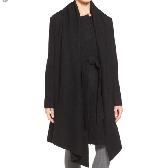 🆕Cole Haan black belted wool coat attached scarf - Picture 5 of 7